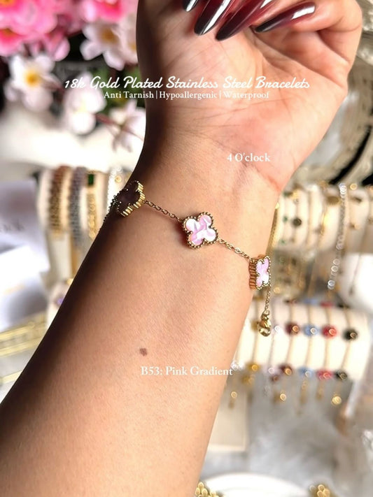 ⚜️B53: 18k Gold Plated Stainless Steel Minimalist Bracelet: Pink Gradient ✨