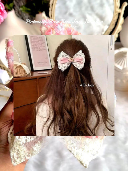 💐Pinteresty 3D Rose Bow Lace Hairclip - White Lace Rose✨