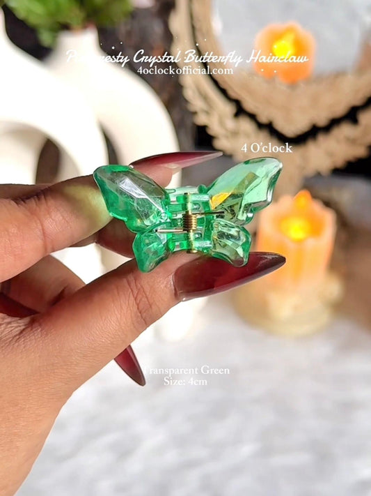 🦋✨Small Crystal Clear Butterfly Hair Claw : Transparent Green✨🦋