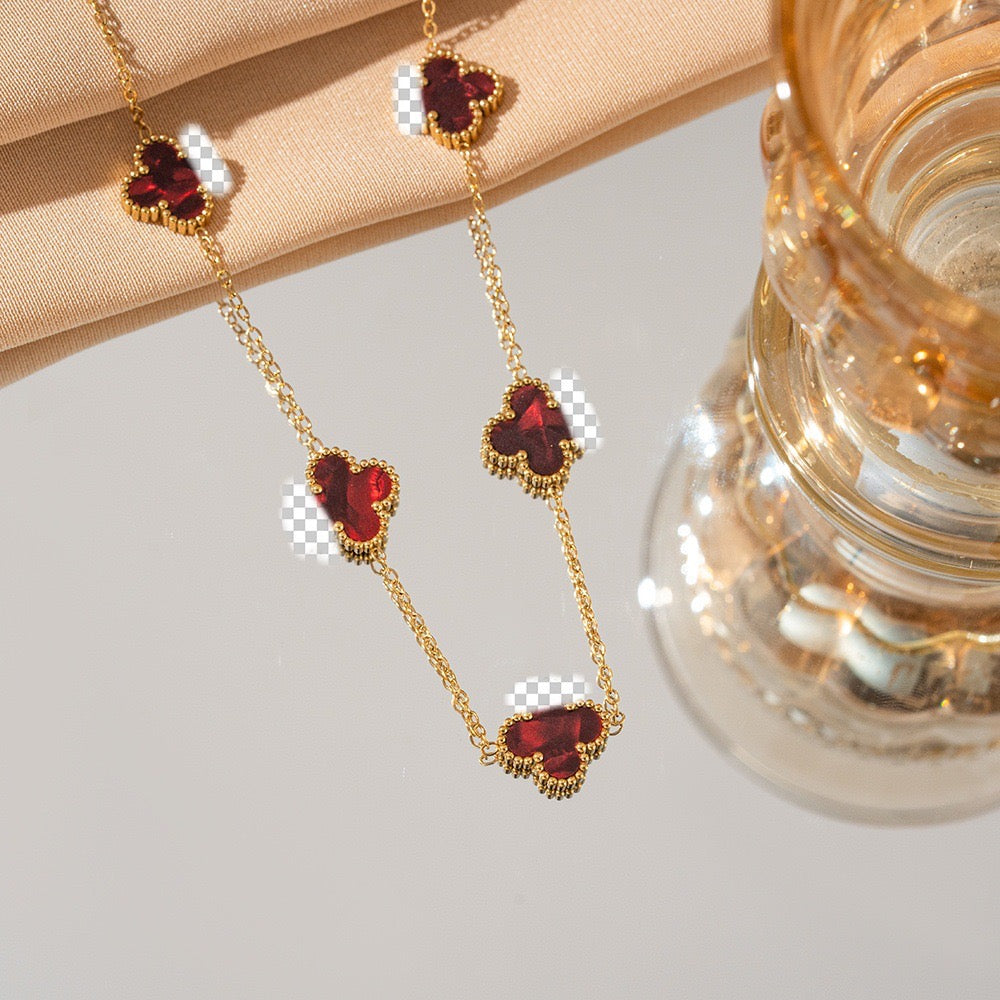 ✨P79: 18k Gold Plated Stainless Steel Necklace: Red Radiant (13mm: Diemeter)✨