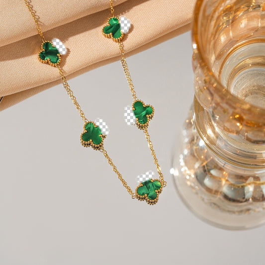 ✨P80: 18k Gold Plated Stainless Steel Necklace: Green Radiant (13mm: Diemeter)✨