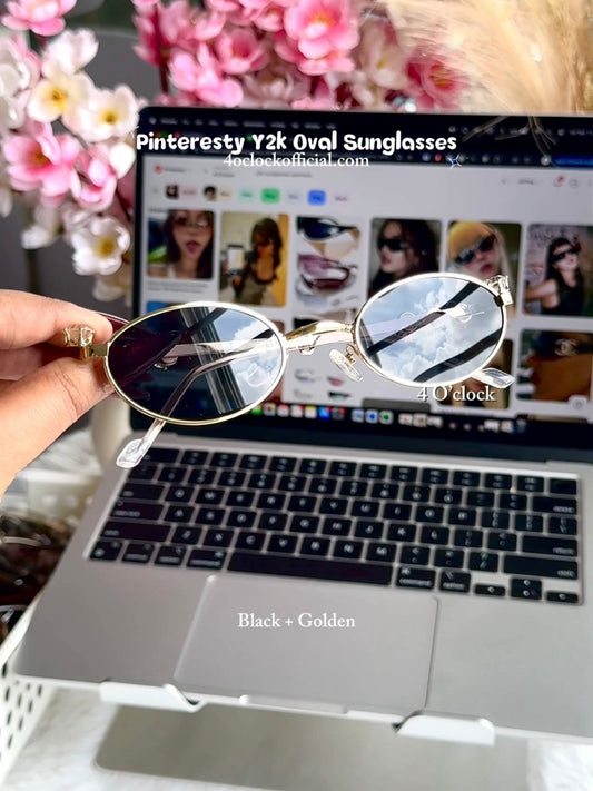 S33: Pinteresty Y2K Diamond Metal Sunglasses - Black + Golden (with box)