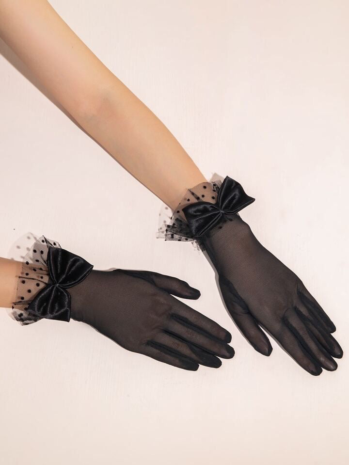 Vintage Mesh Handgloves: Black Bow (Black) - 1pair🖤🎀✨