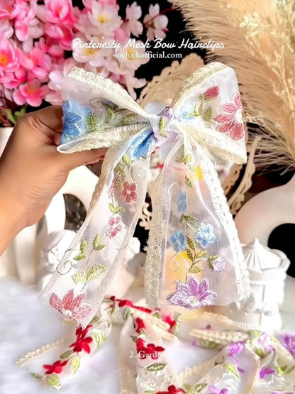 🎀💌2. Pinteresty Mesh Bow Floral Embroidery Hairclip - Garden  🌸✨