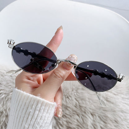 S34: Pinteresty Y2K Diamond Metal Oval Sunglasses - Black + Silver (with box)