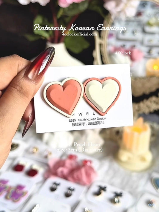🫰🏻Korean Earrings: Peach White Heart🍑
