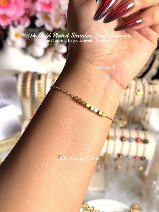 ⚜️B35: 18k Gold Plated Stainless Steel Minimalist Bracelet:Moving Cubes✨
