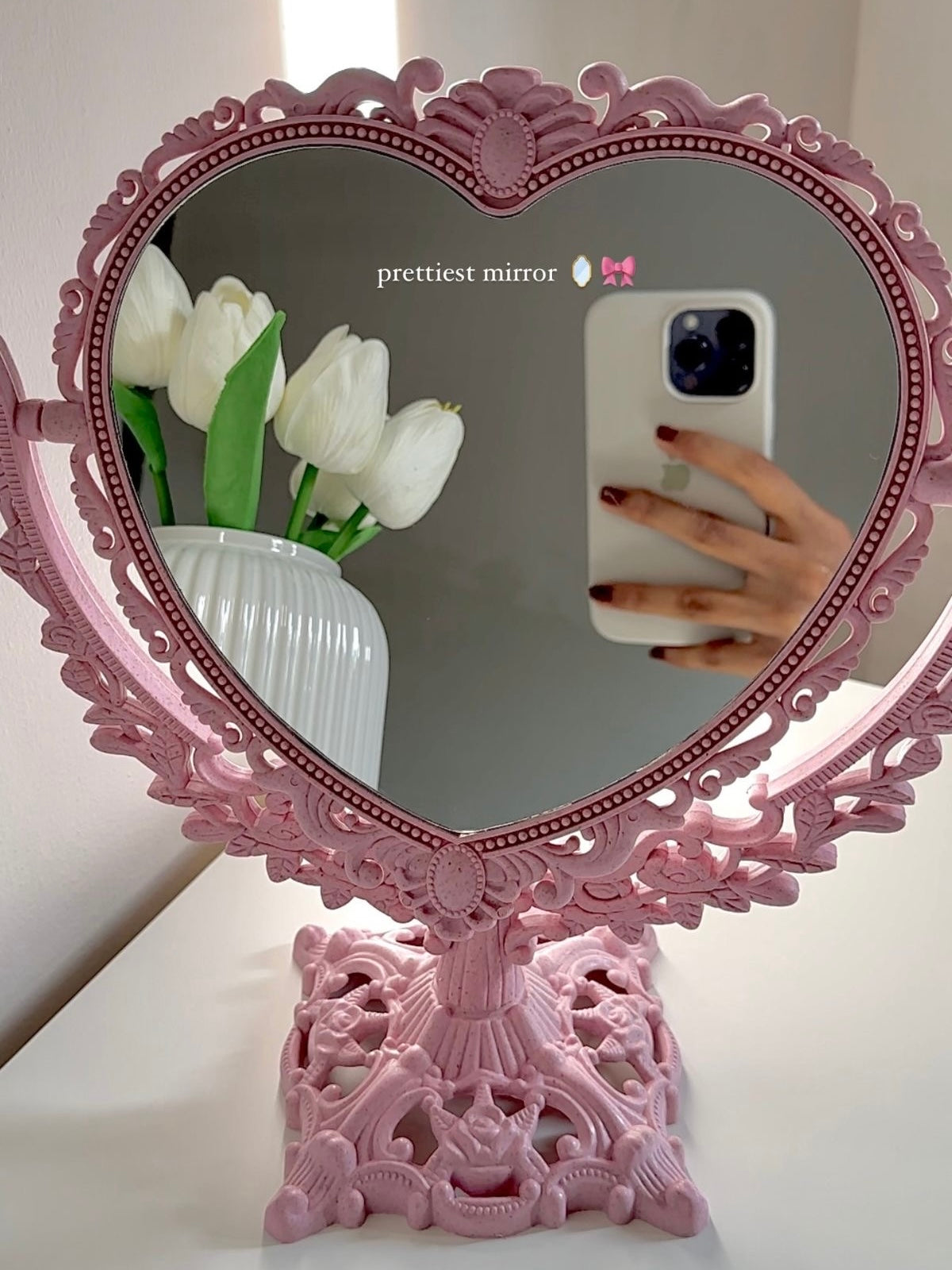 M02: Vintage Mirror: Vintage Heart Shape: Salmon Pink