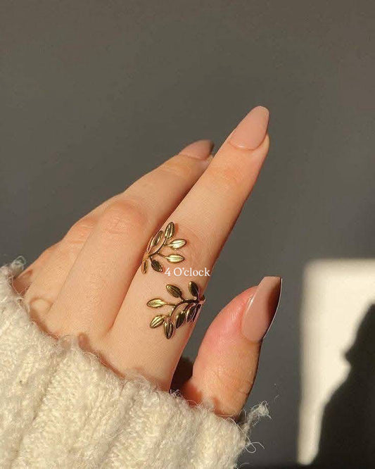 💍R208: 18k Gold Plated Stainless Steel Finger Rings: Golden Leaf✨