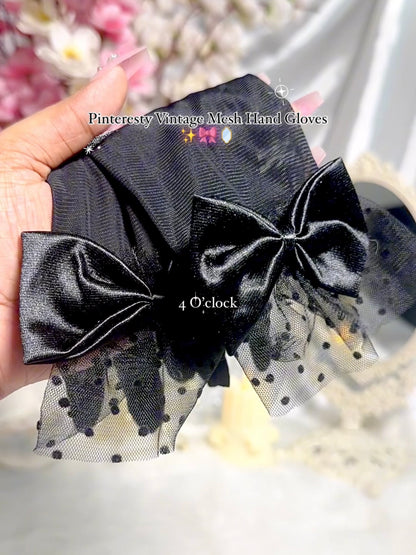 Vintage Mesh Handgloves: Black Bow (Black) - 1pair🖤🎀✨