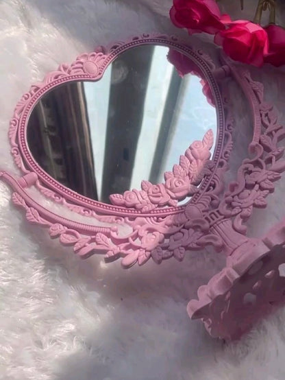 M02: Vintage Mirror: Vintage Heart Shape: Salmon Pink