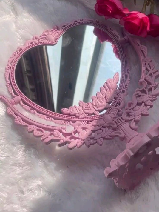 M02: Vintage Mirror: Vintage Heart Shape: Salmon Pink