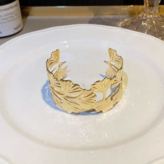 ✨HC135: Handcuff for Stack: Gold Small Gingko Leaf Bracelet✨