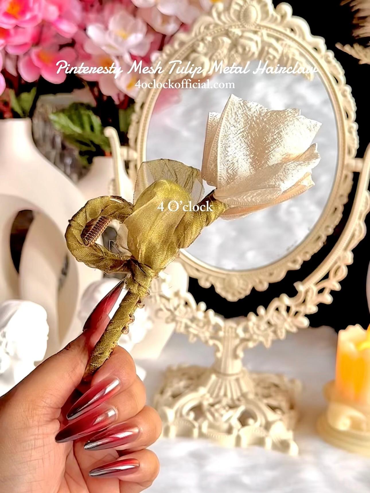 ✨🌷Pinteresty Mesh Tulip Metal Hairclaw - Cream White 🌷✨
