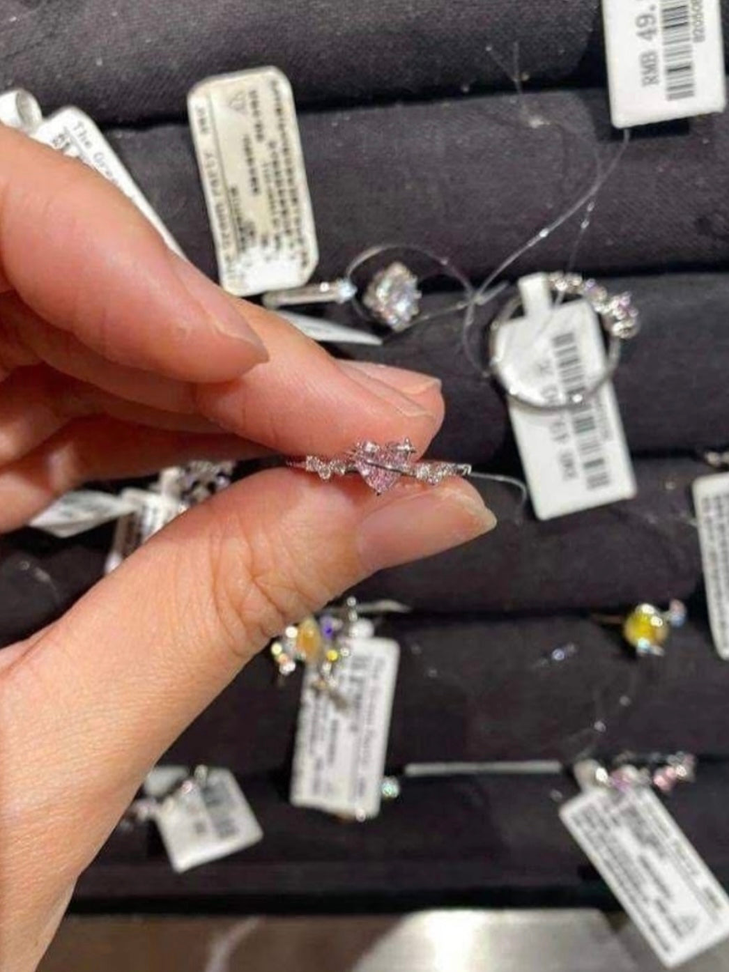 ✨🌸109: Pink Finger Ring: Silver+Pink Heart🌸✨