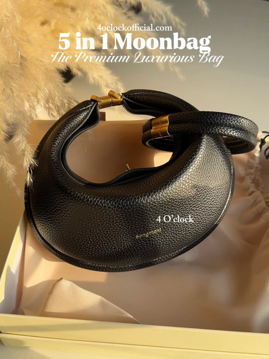 5 in 1 Premium Moonbag: Brand-Design Inspired Handbags: Black (With Box and Dust Bag)