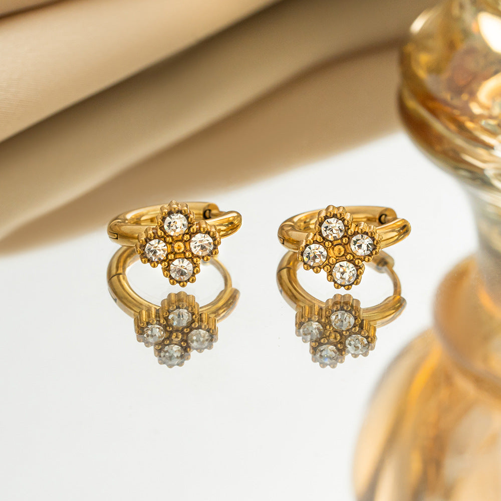 E08: 18k Gold Plated Stainless Steel Gold Hoop: Four Petal Bloom