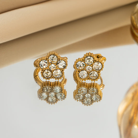 E09: 18k Gold Plated Stainless Steel Gold Hoop: Four Petal Bloom