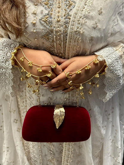 Velvet Leaf Clutch: Burgundy