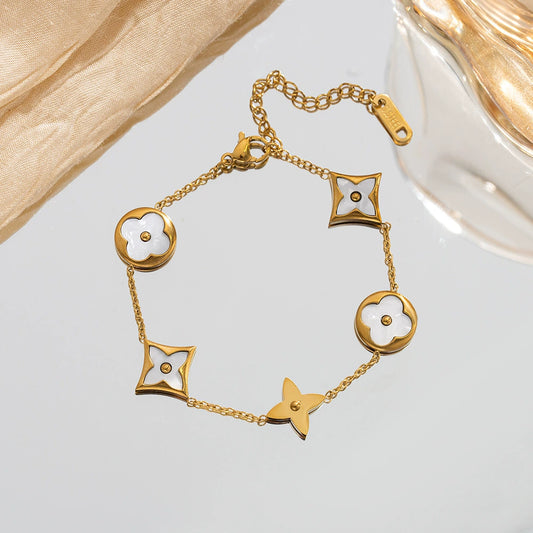 ⚜️B46: 18k Gold Plated Stainless Steel Minimalist Bracelet:White Star✨
