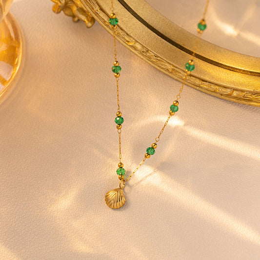 ✨P42: 18k Gold Plated Stainless Steel Pendant:Green Pearl Shell✨