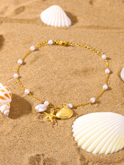 ⚜️B27: 18k Gold Plated Stainless Steel Minimalist Bracelet: Sea Shell✨