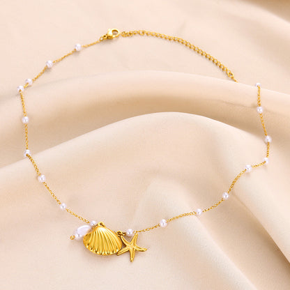 ✨P45: 18k Gold Plated Stainless Steel Pendant:Starfish Shell✨
