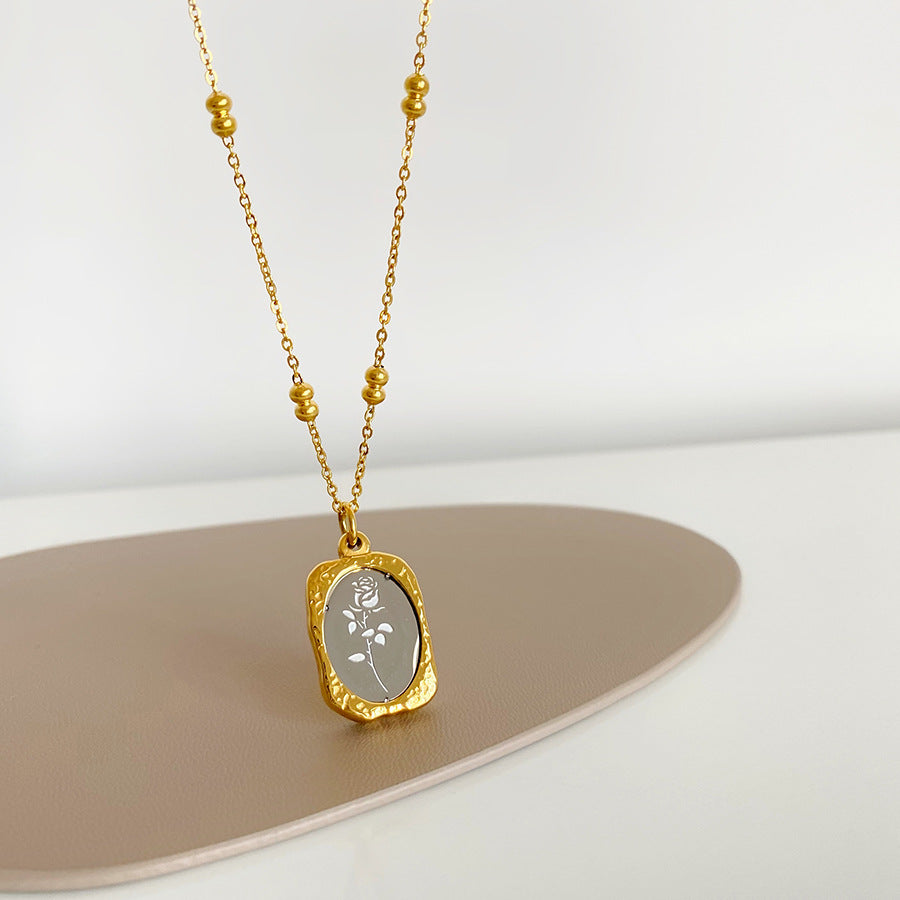 ✨P28: 18k Gold Plated Stainless Steel Pendant:Vintage Rose Mirror✨