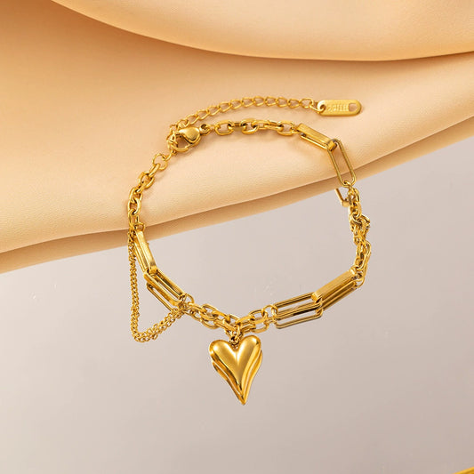 ⚜️B29: 18k Gold Plated Stainless Steel Minimalist Bracelet:Heart Drop✨