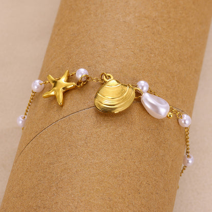 ⚜️B27: 18k Gold Plated Stainless Steel Minimalist Bracelet: Sea Shell✨