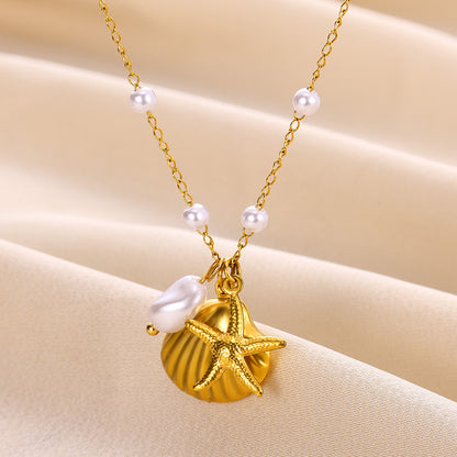 ✨P45: 18k Gold Plated Stainless Steel Pendant:Starfish Shell✨