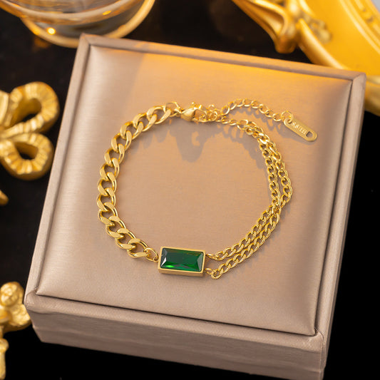 ⚜️B30: 18k Gold Plated Stainless Steel Minimalist Bracelet: Emerald Green✨