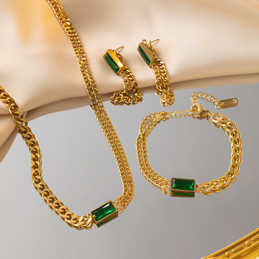 ⚜️B30: 18k Gold Plated Stainless Steel Minimalist Bracelet: Emerald Green✨