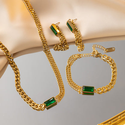 ⚜️B30: 18k Gold Plated Stainless Steel Minimalist Bracelet: Emerald Green✨
