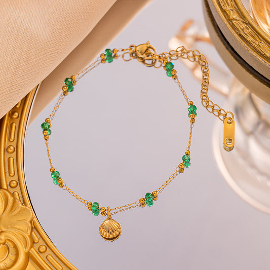 ⚜️B19: 18k Gold Plated Stainless Steel Minimalist Bracelet:Green Pearl Shell✨