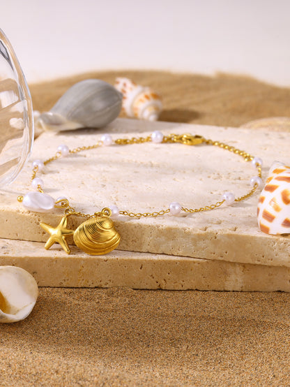 ⚜️B27: 18k Gold Plated Stainless Steel Minimalist Bracelet: Sea Shell✨