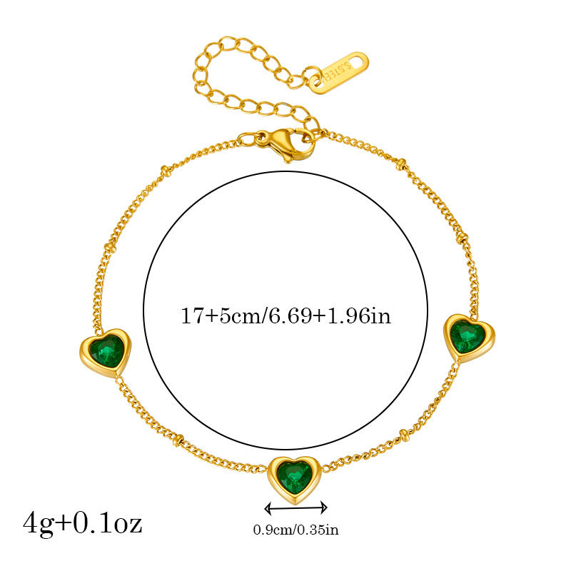 ⚜️B34: 18k Gold Plated Stainless Steel Minimalist Bracelet: Green Heart✨