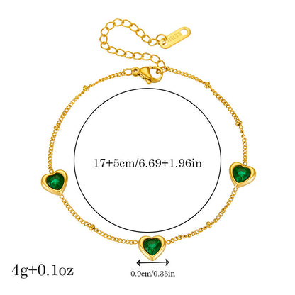 ⚜️B34: 18k Gold Plated Stainless Steel Minimalist Bracelet: Green Heart✨