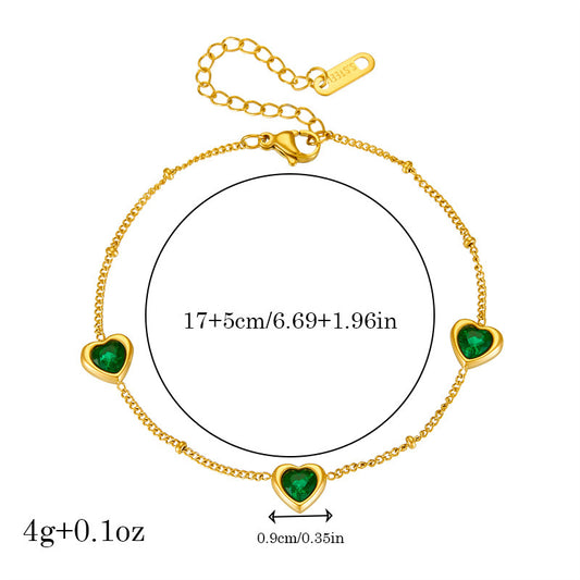 ⚜️B34: 18k Gold Plated Stainless Steel Minimalist Bracelet: Green Heart✨
