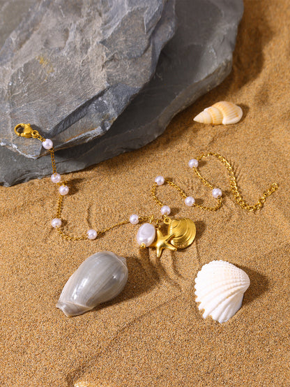 ✨P45: 18k Gold Plated Stainless Steel Pendant:Starfish Shell✨