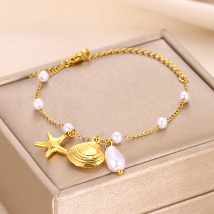 ⚜️B27: 18k Gold Plated Stainless Steel Minimalist Bracelet: Sea Shell✨