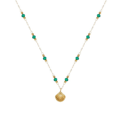 ✨P42: 18k Gold Plated Stainless Steel Pendant:Green Pearl Shell✨