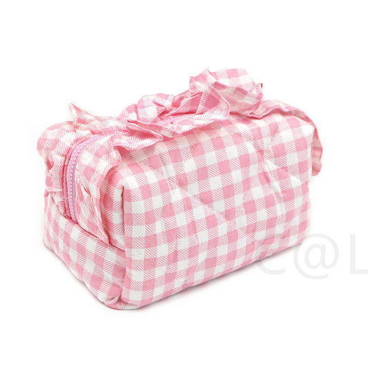 🎀 38.Pinteresty Makeup Bag: Check ruffle pink 🫧