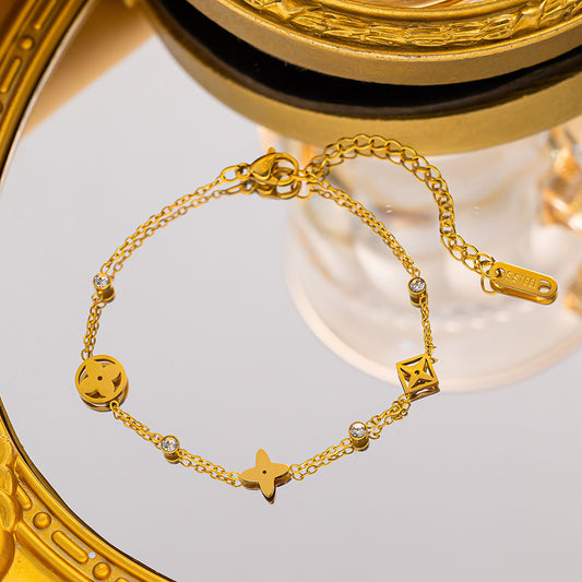 ⚜️B17: 18k Gold Plated Stainless Steel Minimalist Bracelet:Four Leaf Flower✨