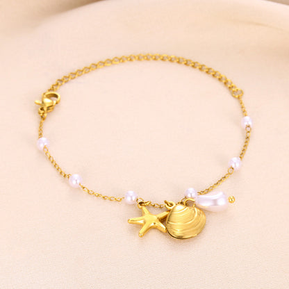 ⚜️B27: 18k Gold Plated Stainless Steel Minimalist Bracelet: Sea Shell✨