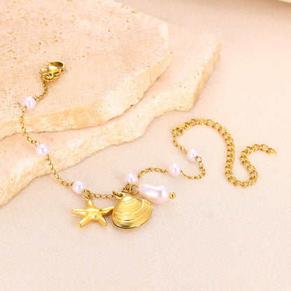 ⚜️B27: 18k Gold Plated Stainless Steel Minimalist Bracelet: Sea Shell✨