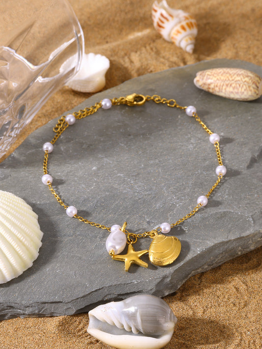 ⚜️B27: 18k Gold Plated Stainless Steel Minimalist Bracelet: Sea Shell✨