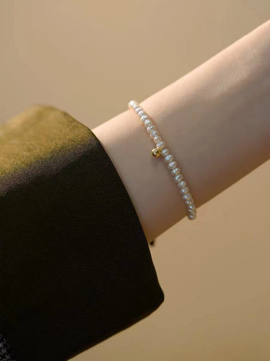 ⚜️B15: 18k Gold Plated Stainless Steel Minimalist Bracelet: Pearl Bean✨