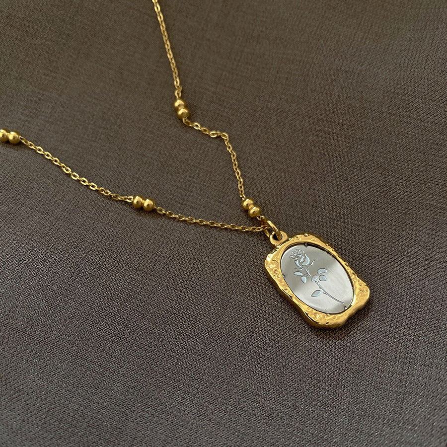 ✨P28: 18k Gold Plated Stainless Steel Pendant:Vintage Rose Mirror✨