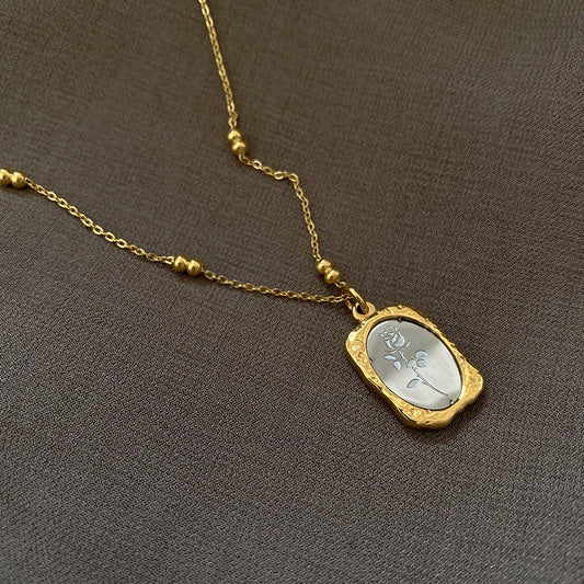 ✨P28: 18k Gold Plated Stainless Steel Pendant:Vintage Rose Mirror✨